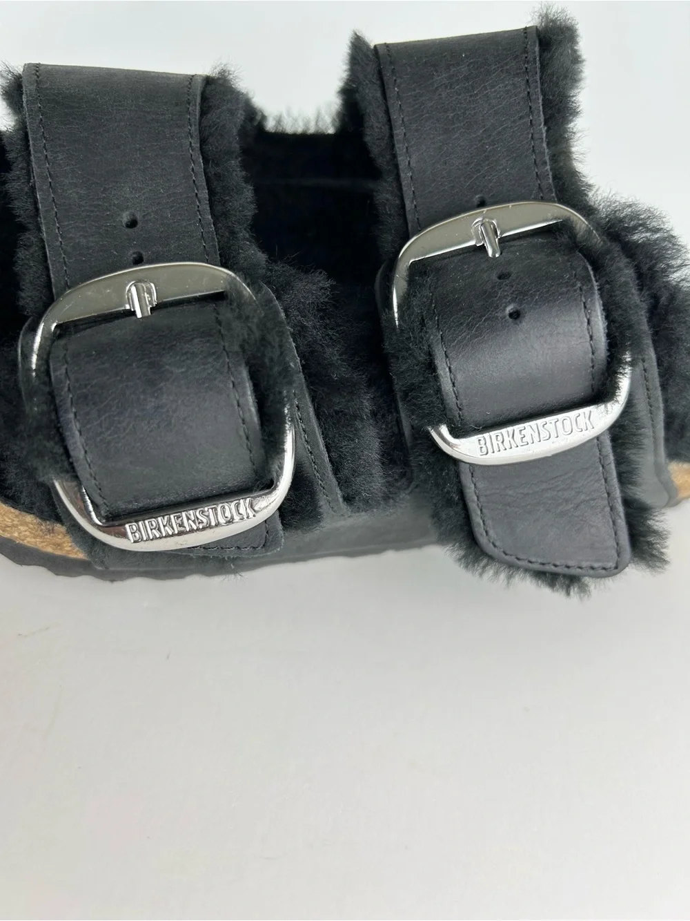 Birkenstock Arizona Big Buckle Shearling Black Two Strap Sandals EU 39 US 8